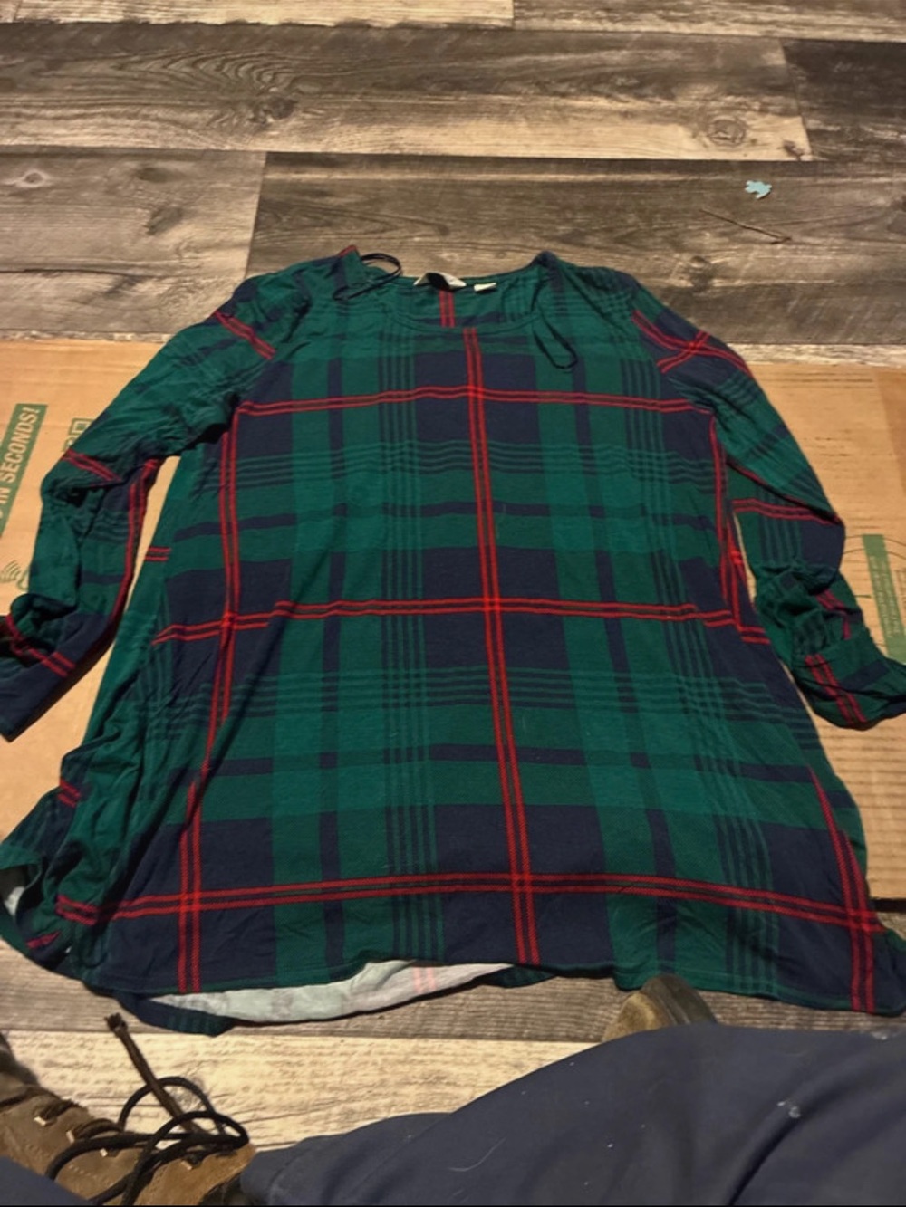 Girls' Green and Navy Plaid Long-Sleeve Casual Dress